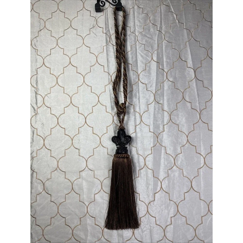 Curtain Tie Back Faux Wood Resin Center Rayon 9”Fringe